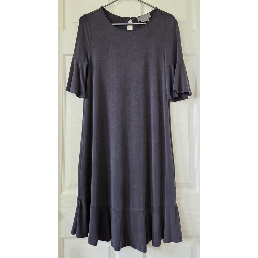 ANTHROPOLOGIE Averil Carbon Gray Tee Dress Flounce Ruffle Sleeve Soft Size S NWT